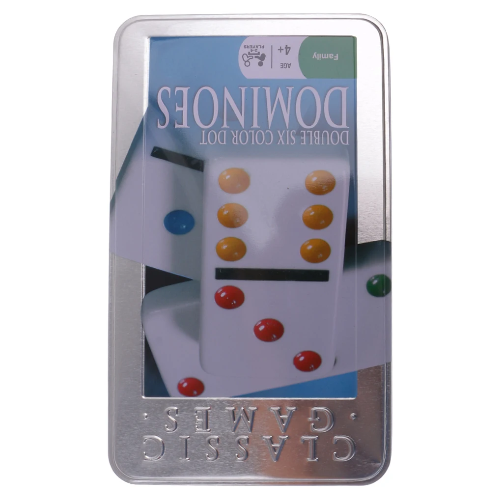 Двойной 6 домино коробка стандартный набор 28 плитки игра для путешествий цветная