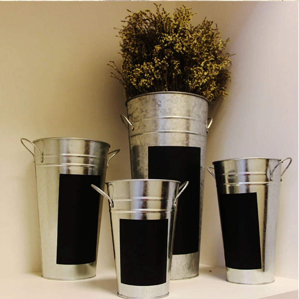 

1Pc Iron Sheet Flower Bucket with Waterproof Blackboard Sticker Hydroponics Flower Container Garden Planter Display Flower Tub