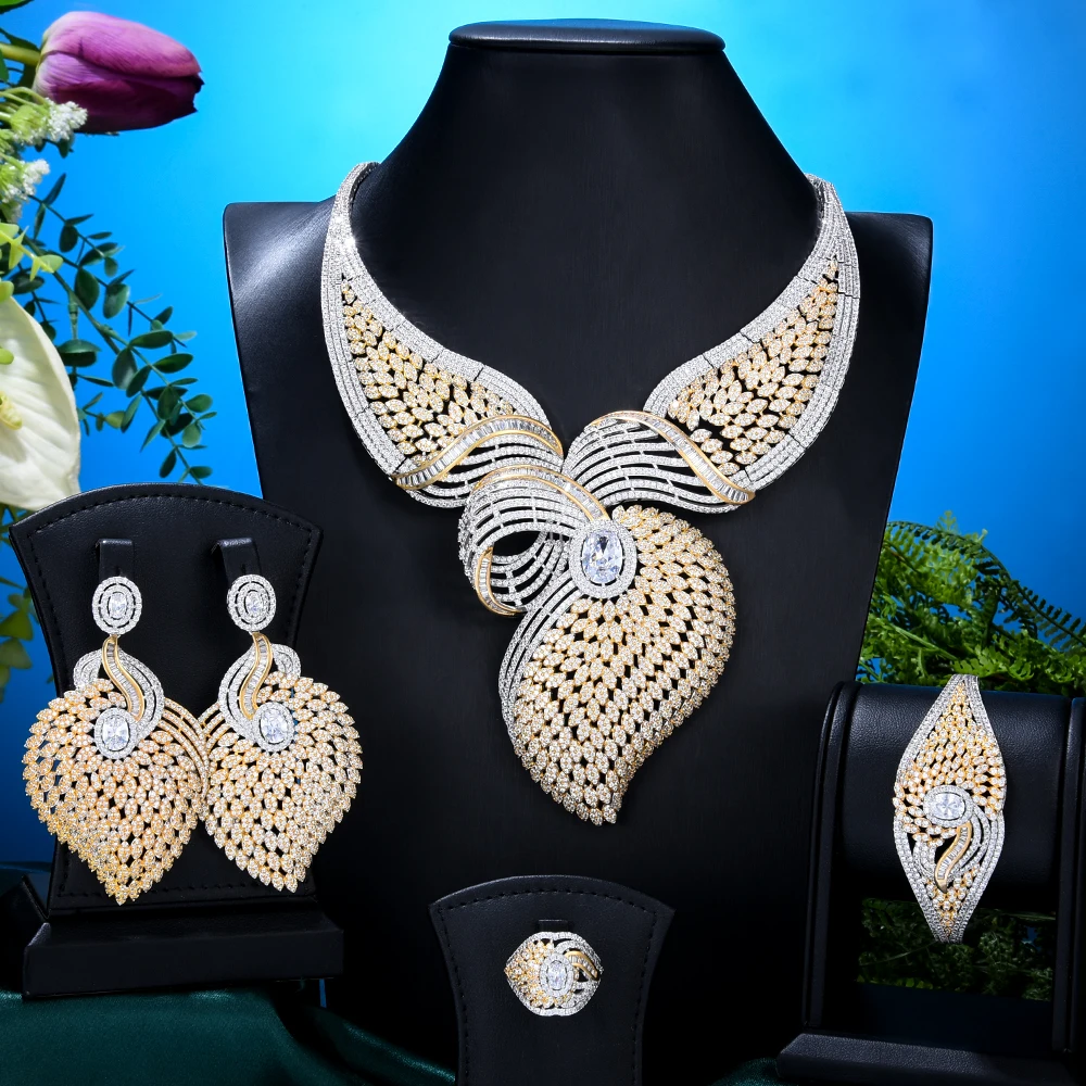

missvikki High Quality Gorgeous Sparkly Luxury Big Necklace Bangle Earrings Ring Jewelry Set for Noble Brides Wedding Jewellery