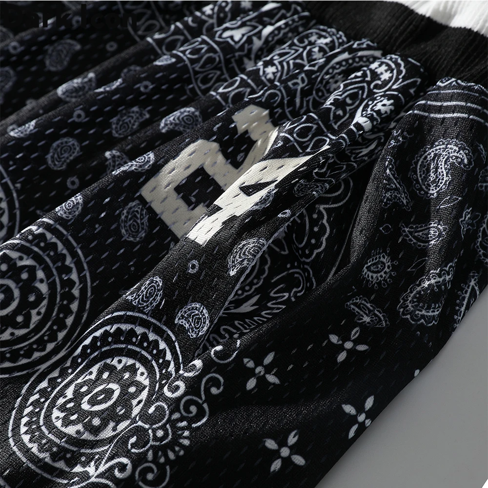 

Dark Icon Bandana Shorts Men Elastic Waist Color Block Ribbon High Street Men's Shorts Mesh Double Layer Shorts for Man