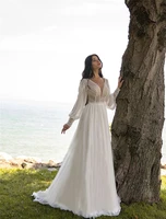lace chiffon white button long sleeves backless round neck vestido de noiva perspective sense wedding dresses for women