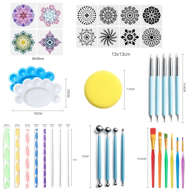 

40pcs Mandala Dotting Tools Set for Painting Rock Stone Stencil Acrylic Stick Brush Pen Gem Sticker