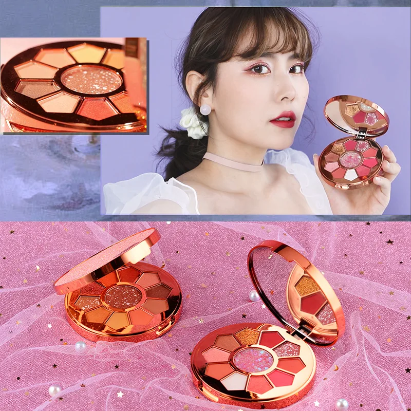 Макияж Блеск Тени для век Палитра 11 цветов розовые Порошковые тени водостойкая