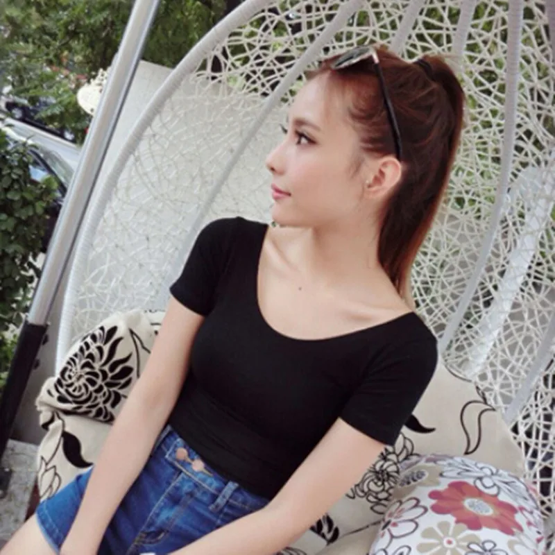 

Basic Tees Cropped Tops Fashion Slim Brand Fitting Tank Tops Corset Clubwear Blusa 2021 Hot Short Sleeves Sexy Women