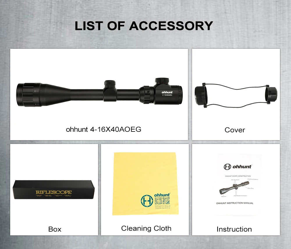 

ohhunt 4-16X40 AOEG Tactical Riflescope Mil Dot Optical Rifle Scope Red Green Illuminated Wire Reticle Hunting Optics Scope