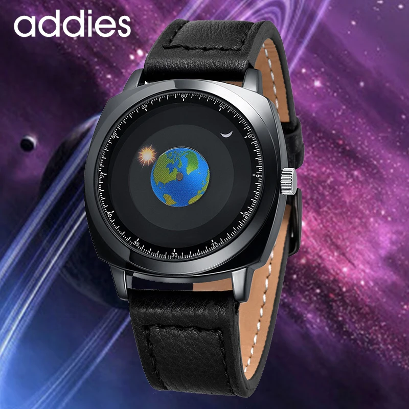 

Addies New Men Watches Creative Design Rotation Earth Moon Sun Watch Waterproof Quartz Wristwatches Man Clock Orologio da uomo