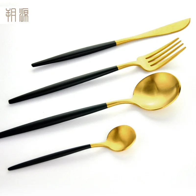 Западный нож высококачественные черные и золотые матовые столовые приборы из