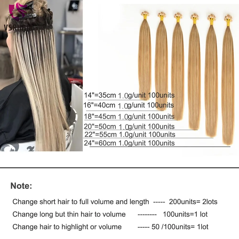 VSR кератиновые микро-петли волос 1 г 0 8 Fusion 40-55 см машина Remy человеческие волосы для