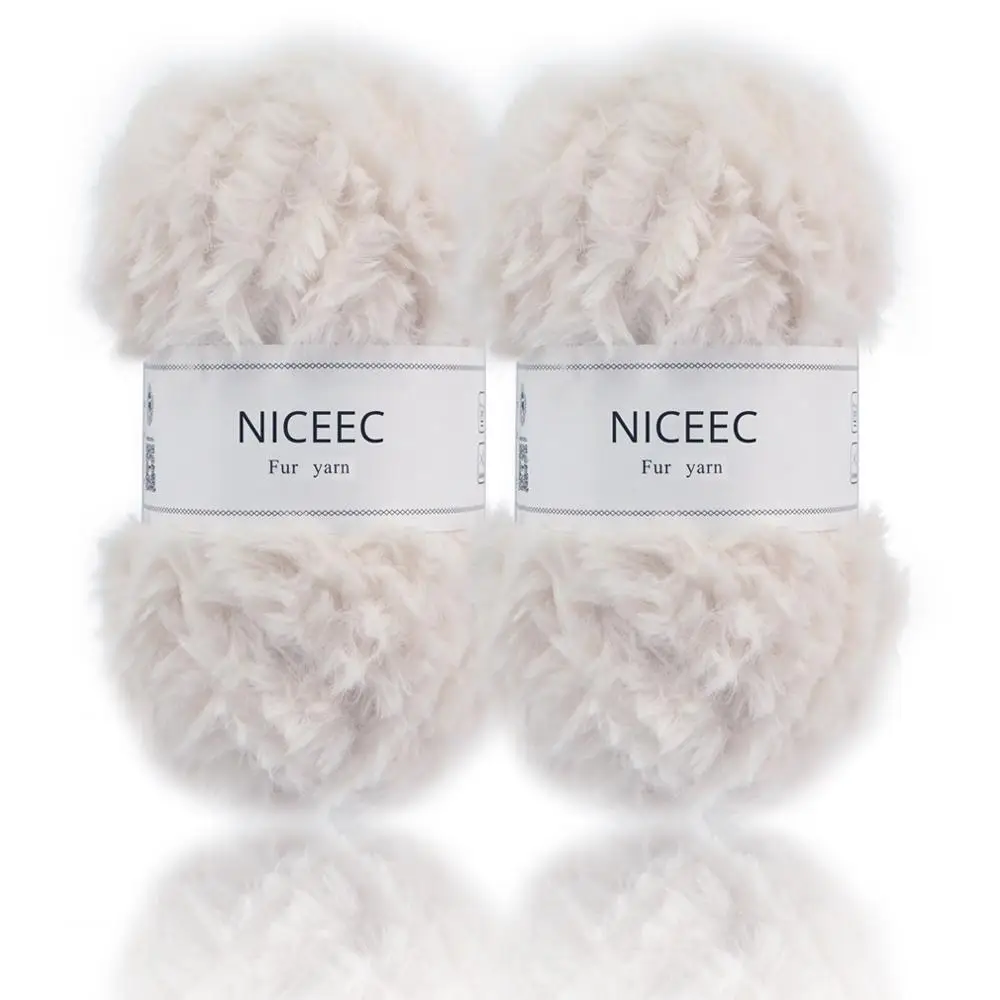 

NICEEC 2 Skeins Super Soft Fur Yarn Chunky Fluffy Faux Fur Yarn Eyelash Yarn for Crochet Knit-Total Length 2×32m(2×35yds,50g×2)