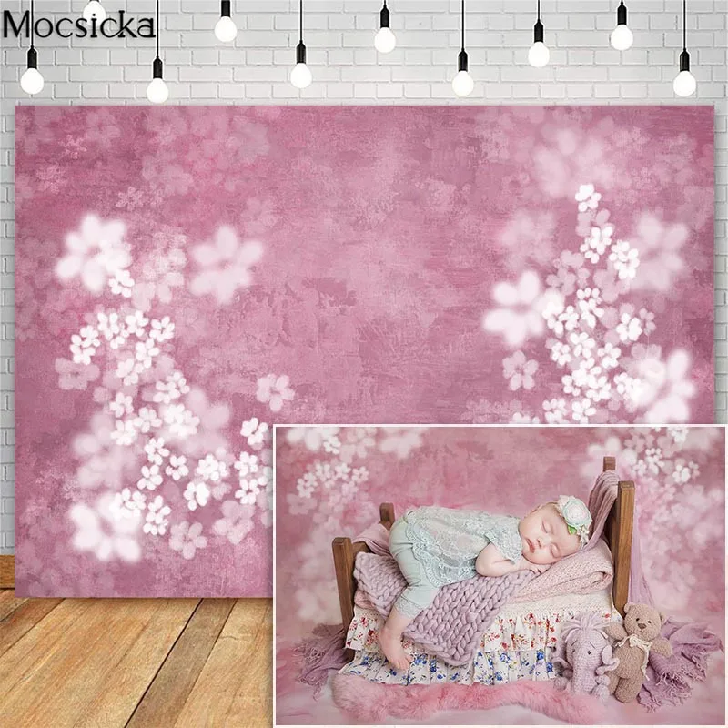 

Mocsicka White Flower Pink Newborn Baby Photography Backdrops Fantasy Abstract Birthday Photographic Studio Photo Backgrounds