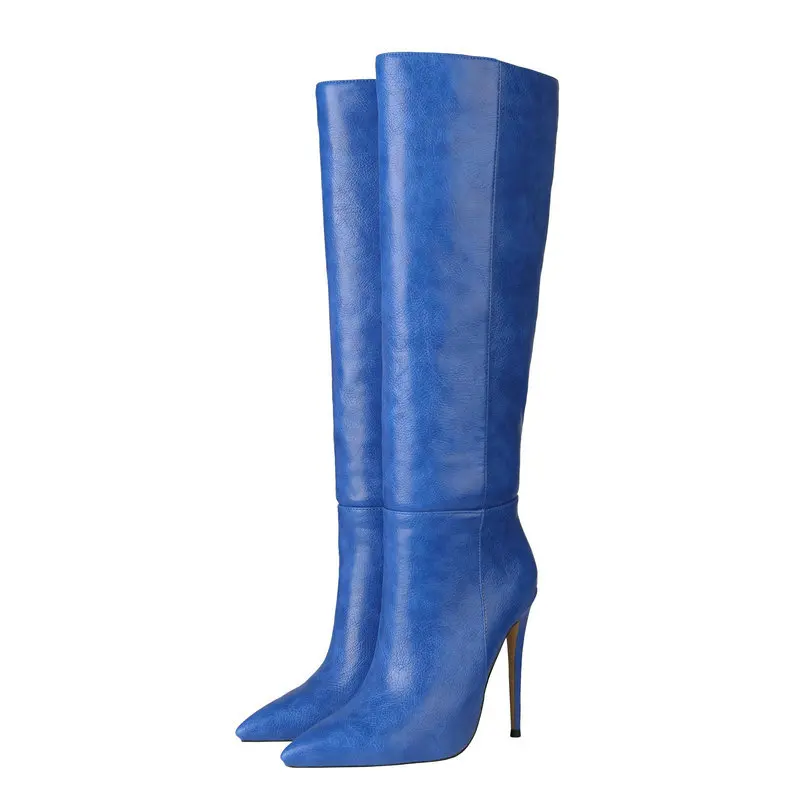 

Women Fashion Knee High Boots High Quality PU Leather Thin High Heel Long Boots Ladies Pointed Toe Autumn Winter Shoes Woman