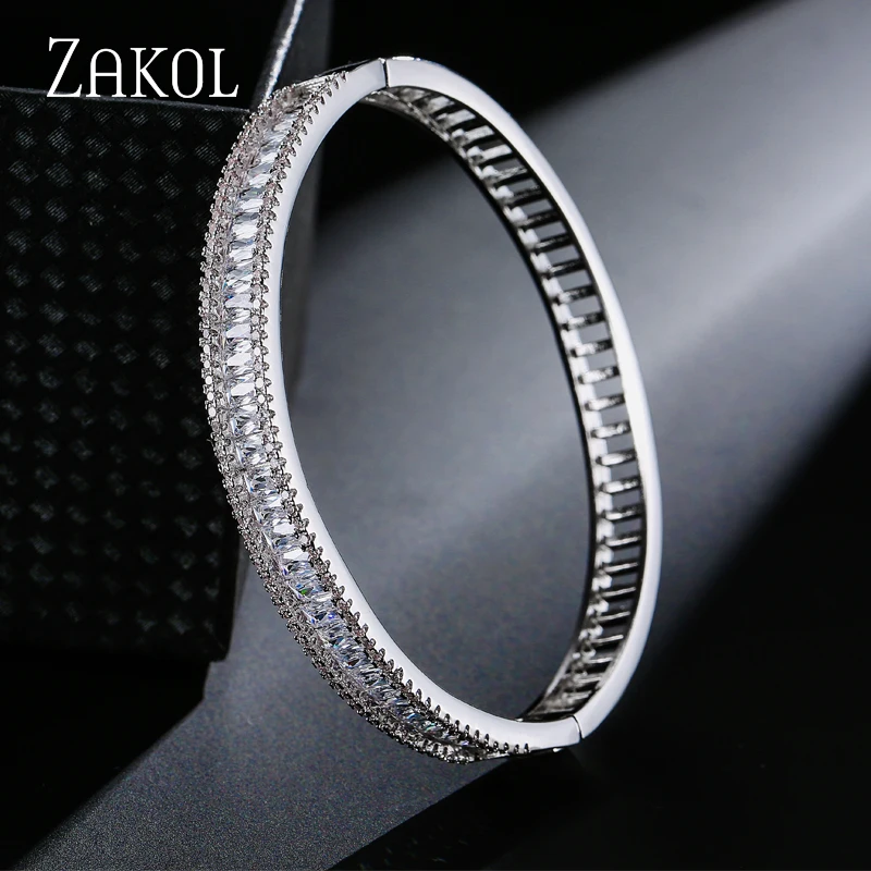 ZAKOL бренд высшего качества очаровательный Багет Cz Цирконий Кристалл манжеты