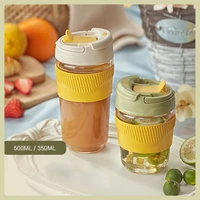 mugs borosilicate glass reusable travel mug with straw leak proof 350ml500ml food grade silicone lid double drink coffee cup