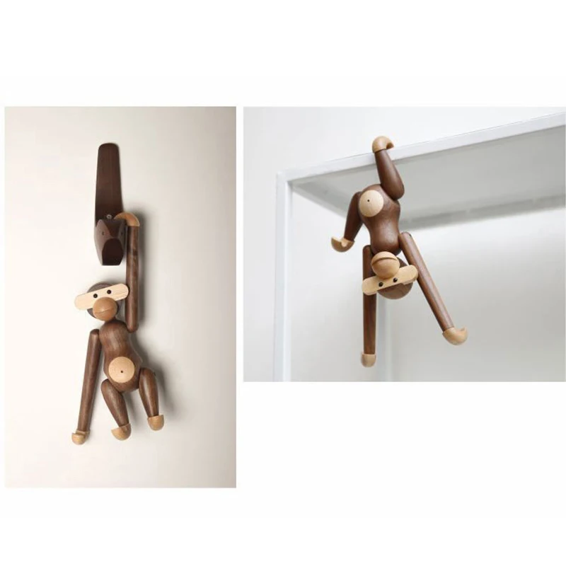 Interesante adorno de mono de madera hecho a mano en estilo n&oacute;rdico dan&eacute;s, adornos para el hogar, estatuas, esculturas, figuritas para Interior-5