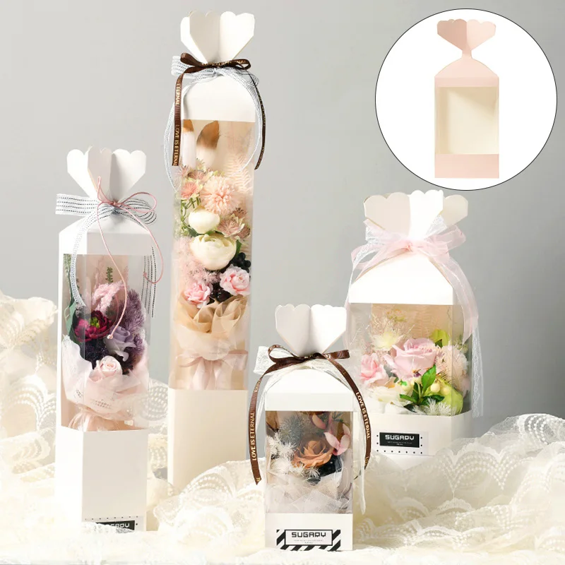 Квадратная коробка с цветами пластиковая прозрачная для розы органайзер торта