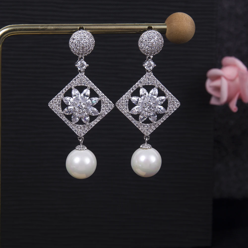 

Новый дизайн, роскошные популярные Геометрические серьги с ромбовидным жемчугом для женщин, свадебные модные украшения с полным покрытием ...