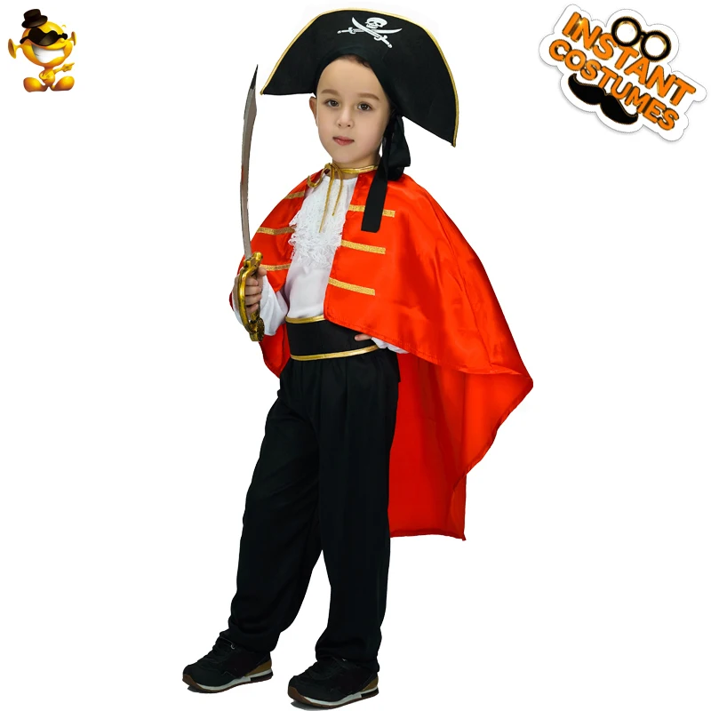 Пиратские костюмы для маленьких мальчиков с красной накидкой Детские пиратские