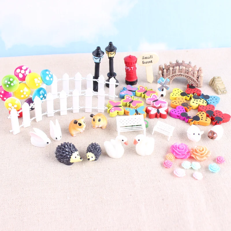 

58pcs Miniature Plant Pots Bonsai Craft Micro Landscape Fairy Garden Ornament DIY Dollhouse Kit Decor Hedgehog Mushroom