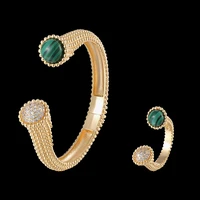 fateama brand zircon stone green color round head cuff bangle bracelet female bijoux rings banquet party jewellery set for women