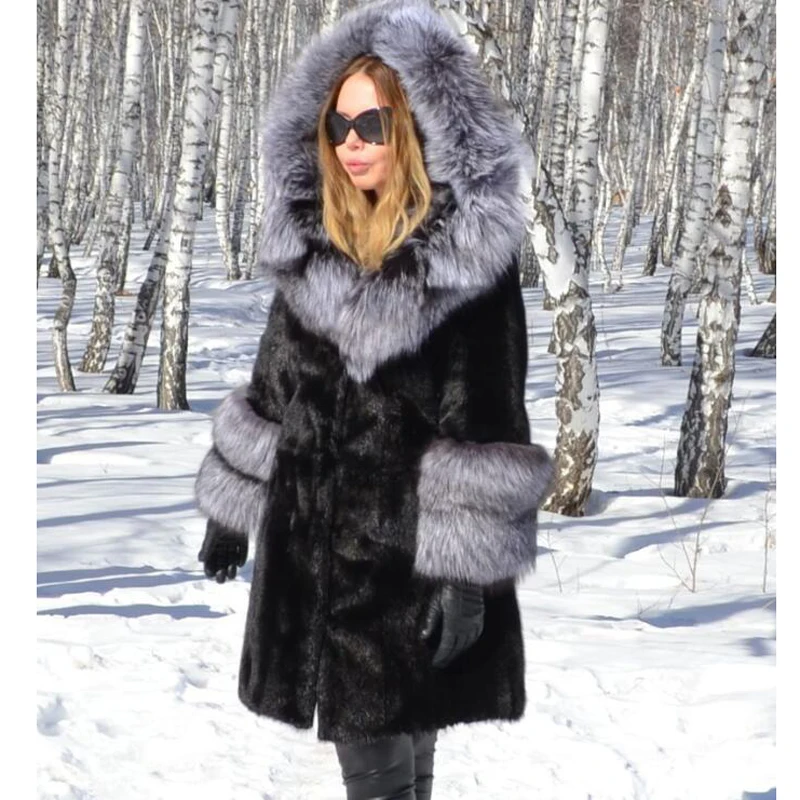 Tatyana Furclub, новинка, парки из натурального меха для женщин, зимняя куртка с воротником из меха серебристой лисы, шубы из натурального меха норки, Толстая теплая верхняя одежда