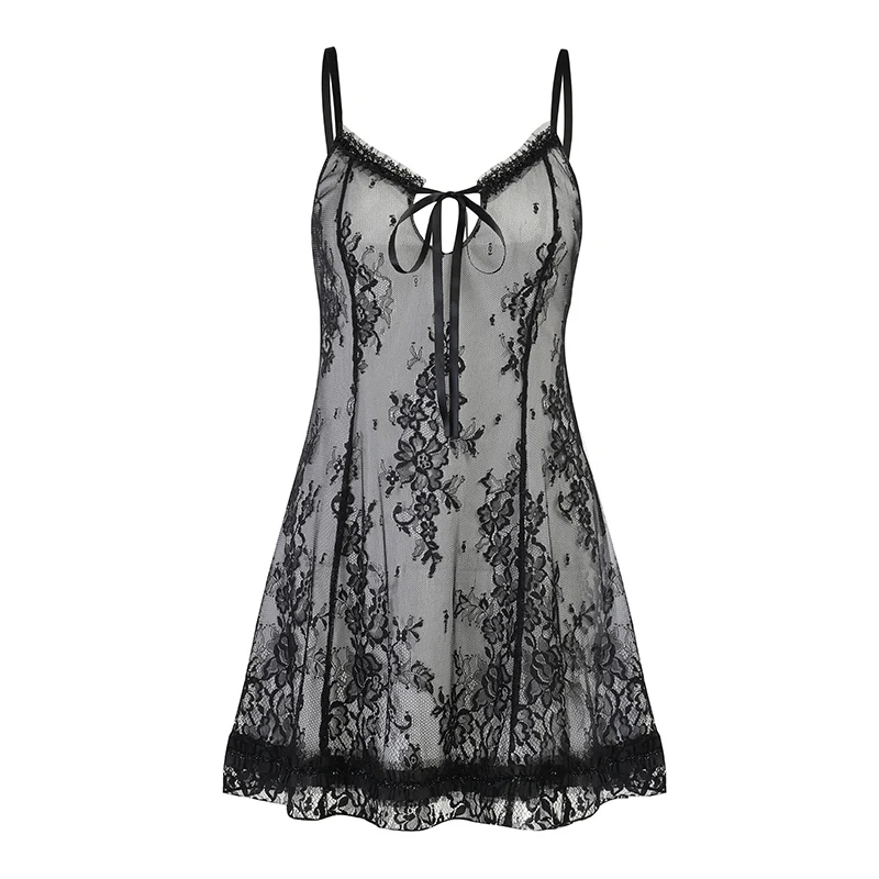 

InsGoth Grunge Goth Lace Black Dress Vintage Sexy Backless High Waist Mini Dresses Gothic Lolita Party Dress Women Club Wear