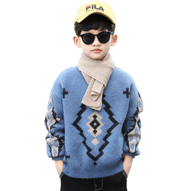 

Soft Knitting Spring Autumn Winter Sweater Baby Boys Kids Children's Warm Plus Velvet Thicken Top High Quality