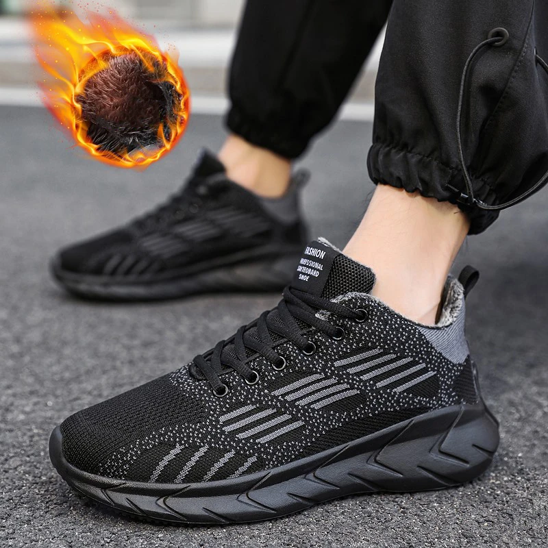Damyuan New Fashion Men's Running Shoes 47 Big Size Mesh Warm Fur Snow Winter Shoes Split Leather Comfortable Ankle Warm Boots