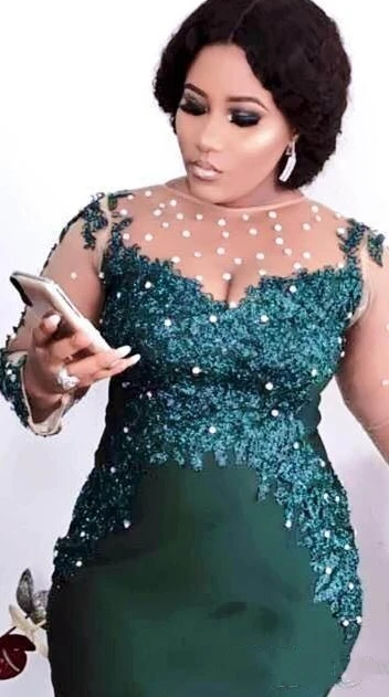 Aso Ebi арабское темно-зеленое сексуальное вечернее платье с бисером платье-Русалка