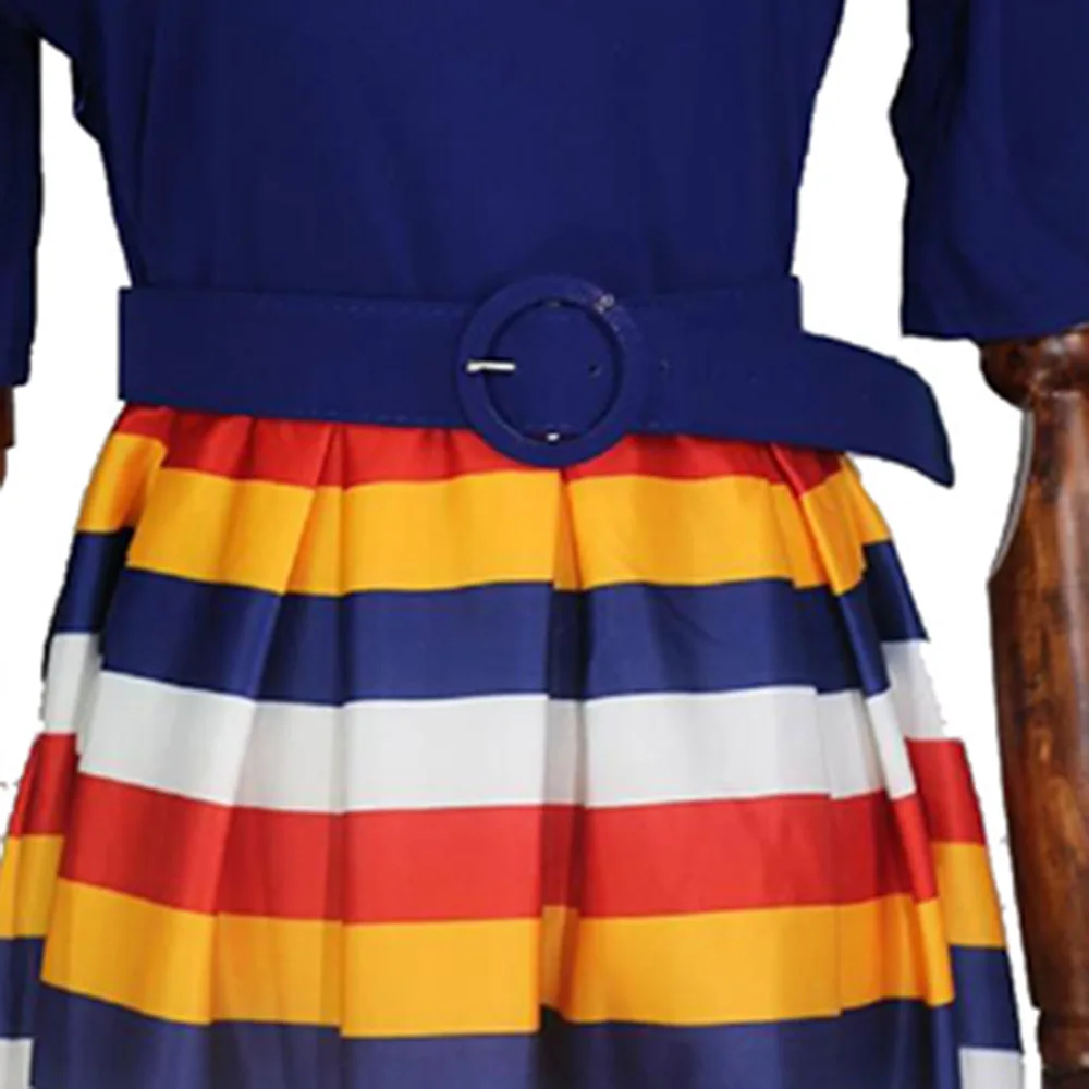 Винтажное платье в радужную полоску миди элегантное офисное ТРАПЕЦИЕВИДНОЕ с