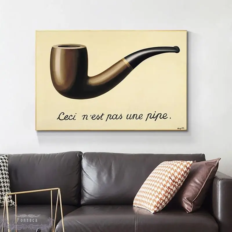 

Yellow Background Pipe Poster Rene Magritte Designed Famous Wall Art Pictures This Is Not A Pipe Prints Canvas Painting