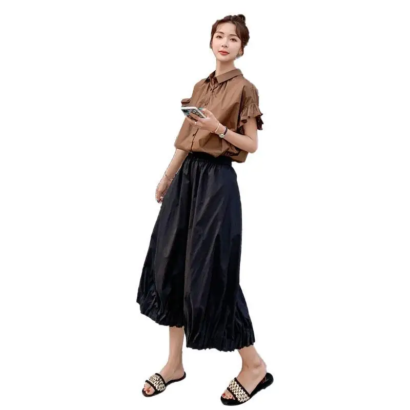 

Wide leg pants suit women's 2021 summer new large size temperament foreign style age reducing high waist baggy two piece set