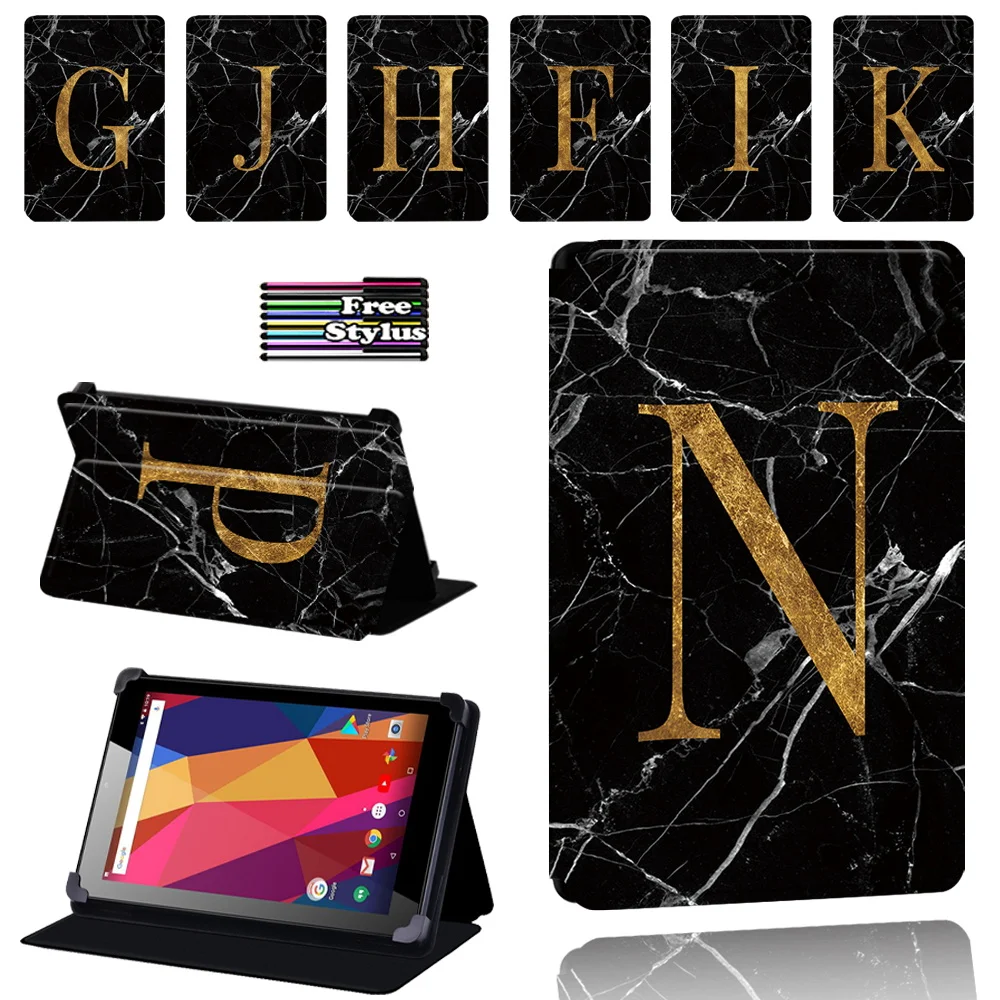 

Black Marble series Case for Argos Alba 7 inch / 8 inch / 10 Inch Adjustable Folding Tablet Cover + Stylus