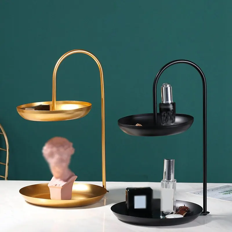 

Ins Gold Wrought Iron Double Storage Tray Dessert Table Candy Snack Tray Jewelry Display Rack Storage Rack