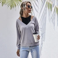 autumn sweater woman new fashion fake two piece stitching pure color knitted sweater women pullover tops