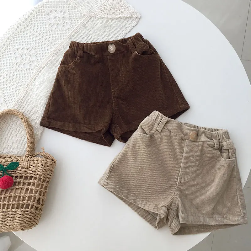 

2021 New Fall Winter Baby Girls PP Pants Corduroy Shorts Bloomers Cute One Button Pant Cotton Toddler Boys Short 1-5Y