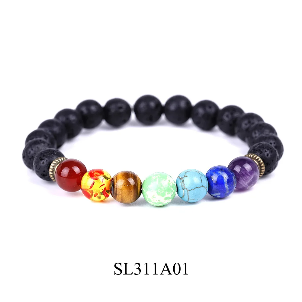 

Natural Stone Seven Chakra Imperial Bracelet Set, Ancient Bronze Beads Braided