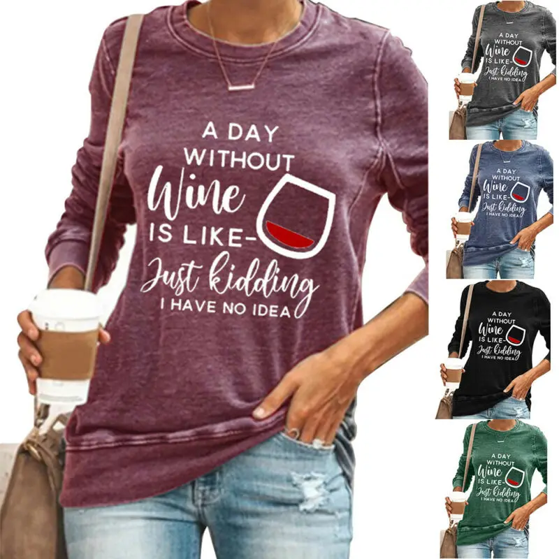 

Women Lady Casual Blouse Pullover Shirt Top Letter Print Long Sleeve T-shirt Top