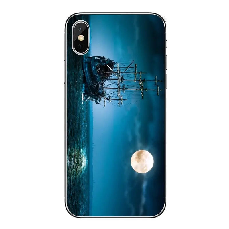 Old Ship in Sea Moon Night Wallpaper For Huawei Honor 8 8C 8X 9 10 7A 7C Mate 20 Lite Pro P Smart Plus Soft Silicone TPU Case | Мобильные