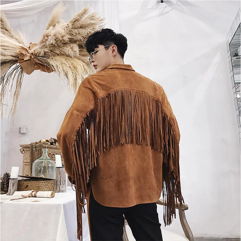 SHENGYUJIN 2019 модная рубашка с бахромой черная мужская свободная ins сетка красный