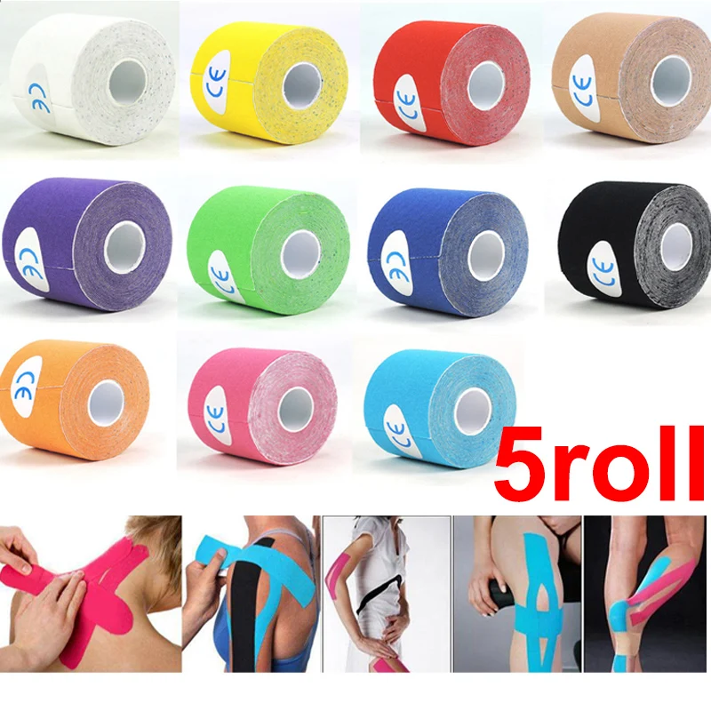 Кинезиологическая лента 5 рулонов Атлетическая самоклеящаяся эластичная