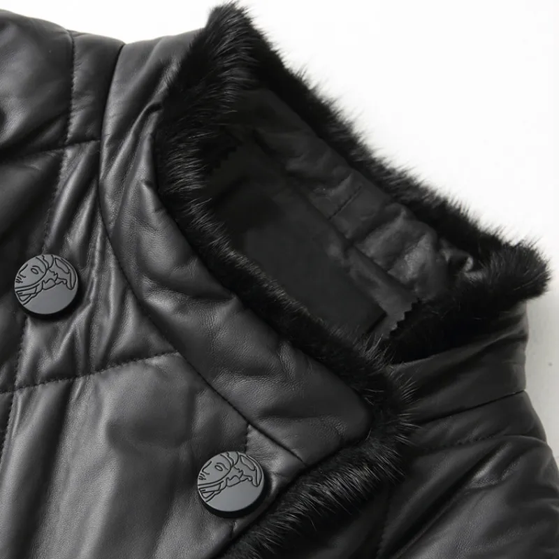 Leather Jacket Women Winter Sheepskin Genuine Real Mink Fur Collar Duck Down Long Coat Chaqueta Mujer X-150 YY544 | Женская одежда