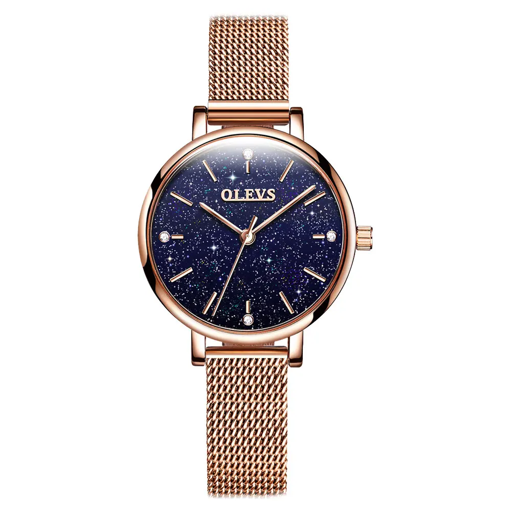 

OLEVS Womens Watches Rose Gold Mesh Band Ultra Thin Fashion Casual Waterproof Starry Sky Quartz Wristwatch Gifts for Ladies