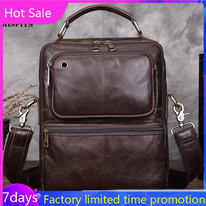Новинка, мужская кожаная сумка на одно плечо, винтажная Повседневная сумка через плечо из зернистой кожи, многофункциональная сумка от AliExpress RU&CIS NEW