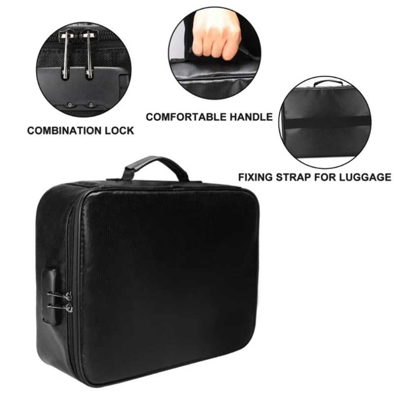 

P15D File Organizer Bags Fireproof Document Bag with Password Lock Multi-Layer Portable Filing Storage for Passport ID