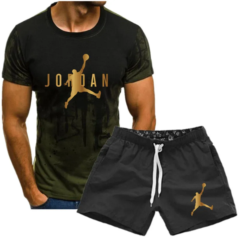 

New Casual Men's Sportswear Clothing Summer Men's Suit Fitness Suit Sports Suit Short-Sleeved T-Shirt + Shorts 2-Piece Set