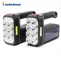 8 led portable flashlight led dual light source flashlight usbsolar powered torch lantern with cob side light built in battery