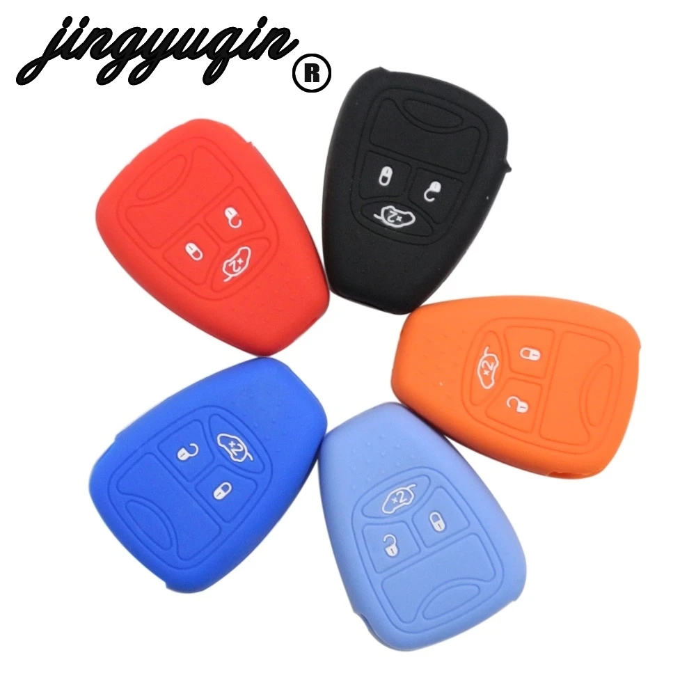 

jingyuqin Silicone Remote Key Case For Dodge JCUV Dart for Jeep Wrangler Grand Cherokee Compass Longitude Patriot Chrysler 300c