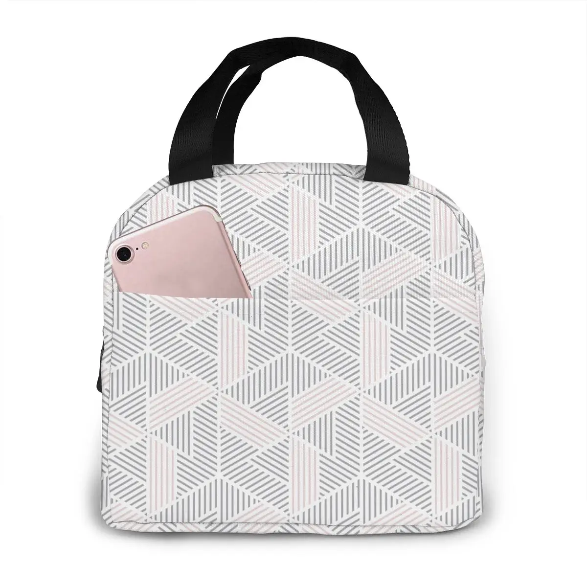 

Abstract Geometric Modern Print Cooler Bag Portable Zipper Thermal Lunch Bag Convenient Lunch Box Tote Food Bag
