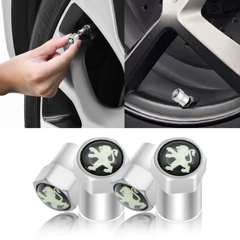 

4pcs Car tire valve cap metal silver door core hexagonal auto parts For PEUGEOT 106 206 306 406 107 207- 407 301 308 2008 3008