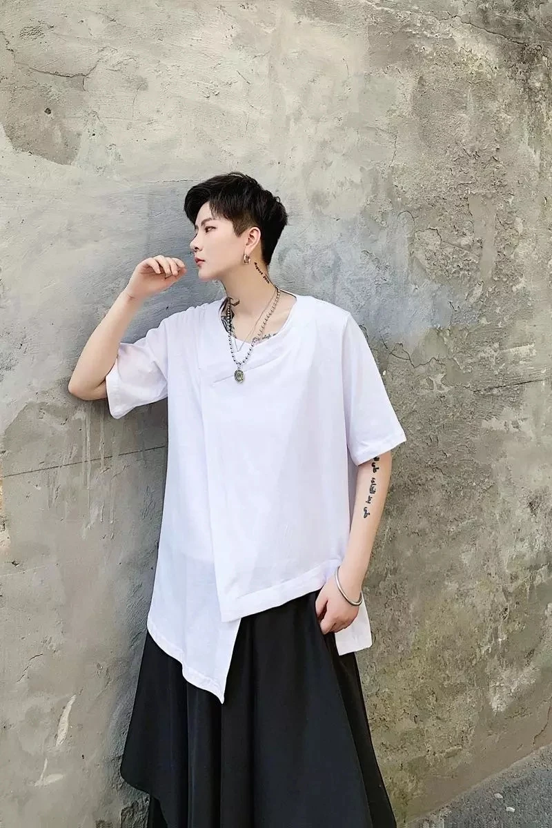 

Summer Dark Department of personality irregular cut design men loose short-sleeved t-shirt stylist fashion young men t-shirt